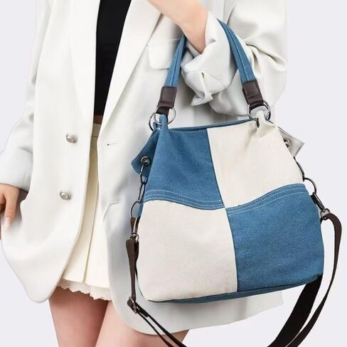 Color-block Handbag Large Capacity Shoulder Crossbody Bag Versatile All-match Retro Canvas Shoulder Handbag in Kuwait