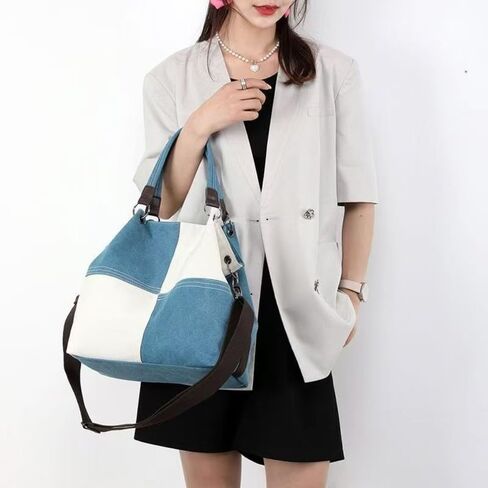 Color-block Handbag Large Capacity Shoulder Crossbody Bag Versatile All-match Retro Canvas Shoulder Handbag in Kuwait