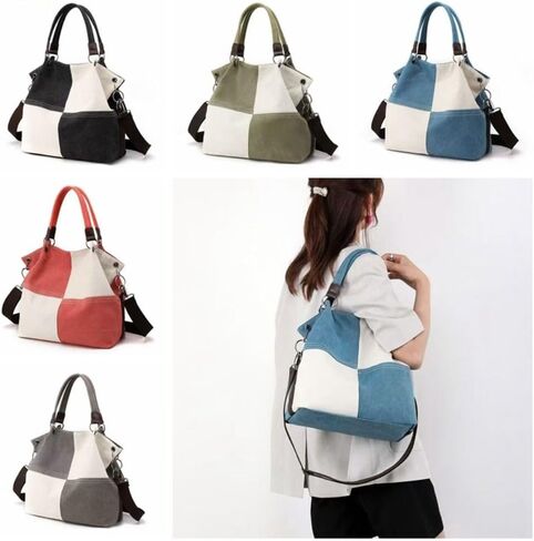 Color-block Handbag Large Capacity Shoulder Crossbody Bag Versatile All-match Retro Canvas Shoulder Handbag in Kuwait