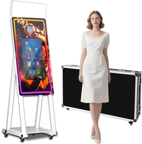 40in Magic Mirror Photo Booth Machine with 22in Touch Screen and Fill Light,Built-in Mini PC Photo Booth with Flight Case,App Control,RGB Light for Wedding Party Events (White, Photo Booth Machine) in Kuwait
