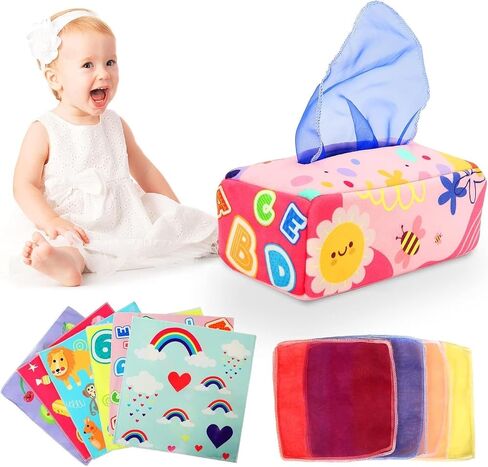 YOGINGO Montessori Tissue Box Toy for Infants - 6-12 Months Sensory Development - BPA Free, Crinkle with Early Learning Activities in Kuwait
