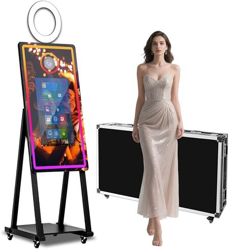 40in Magic Mirror Photo Booth Machine with 22in Touch Screen and Fill Light Photo Booth with Flight Case,Built-in Mini PC,App Control,RGB Light for Wedding Party Events (White, Machine+Printer) in Kuwait