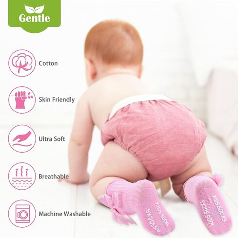 6 Pairs Baby Knee High Socks Girl Cotton Ruffle Stockings With Bow Long Non Slip Dress Sock For Newborn Infant in Kuwait