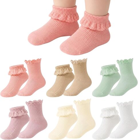 6M-5T Toddler Little Girls Cute Ruffle Socks,Girls Turn Cuff Frilly Dress Crew Socks in Kuwait