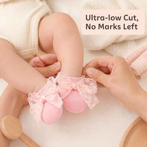 3 Pairs Baby Girls Socks, Lace Bow Non-Slip Grip Ankle Socks in Kuwait