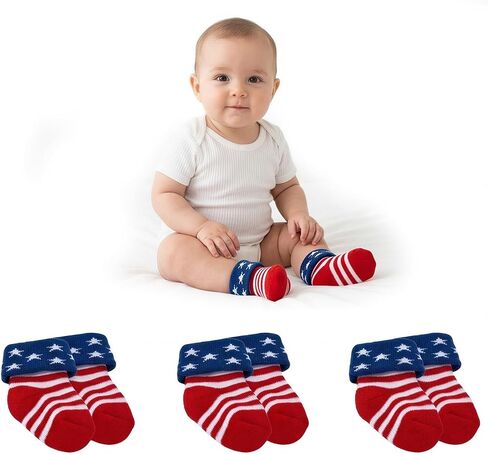 American USA Flag Socks for Infant 0-3 Months,Patriotic Red White and Blue Stars & Stripes Unisex Baby Terry Socks,My First 4th of July Baby Outfit in Kuwait