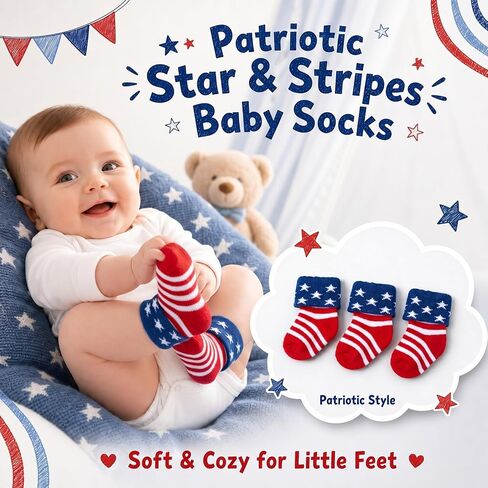American USA Flag Socks for Infant 0-3 Months,Patriotic Red White and Blue Stars & Stripes Unisex Baby Terry Socks,My First 4th of July Baby Outfit in Kuwait