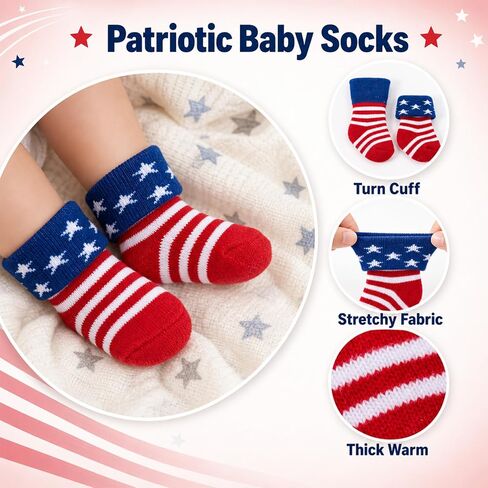 American USA Flag Socks for Infant 0-3 Months,Patriotic Red White and Blue Stars & Stripes Unisex Baby Terry Socks,My First 4th of July Baby Outfit in Kuwait