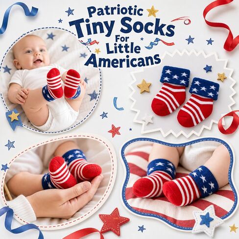 American USA Flag Socks for Infant 0-3 Months,Patriotic Red White and Blue Stars & Stripes Unisex Baby Terry Socks,My First 4th of July Baby Outfit in Kuwait