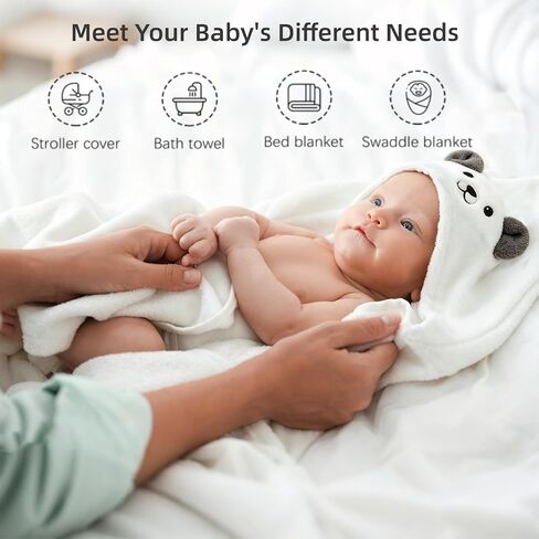 12 Pcs Baby Bath Towels Set, 4 Pcs 31"x31" Hooded Bath Towels, 8 Pcs 10"x10" Baby Washcloths for Newborns, Toddlers and Kids, Soft Baby Towel Set for Boys and Girls. in Kuwait