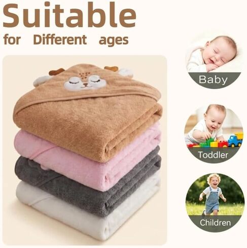 12 Pcs Baby Bath Towels Set, 4 Pcs 31"x31" Hooded Bath Towels, 8 Pcs 10"x10" Baby Washcloths for Newborns, Toddlers and Kids, Soft Baby Towel Set for Boys and Girls. in Kuwait