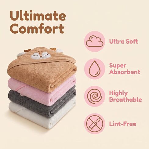 12 Pcs Baby Bath Towels Set, 4 Pcs 31"x31" Hooded Bath Towels, 8 Pcs 10"x10" Baby Washcloths for Newborns, Toddlers and Kids, Soft Baby Towel Set for Boys and Girls. in Kuwait
