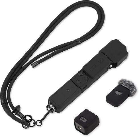 Pocket 3 Silicone Cover & Lanyard Strap, Protective Case for DJI Osmo/Xtra Muse Accessories(Blue) in Kuwait