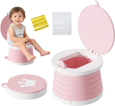 Portable Foldable Toddler Travel Potty - Medium Pink Potty Seat, Emergency Toilet for Car Camping Hiking, Lightweight Potty Chair for Indoor Outdoor Toddler Use (Pink) in Kuwait