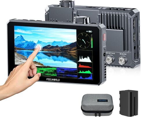 FEELWORLD 6" On Camera Field Monitor SC6, 1500Nits Touch Screen DSLR HDMI Video Monitor, 3G-SDI 4K 60Hz, 3D LUT Aluminum Shell Display for Directors, Photographers (Includes Battery, Sunshade, Case) in Kuwait