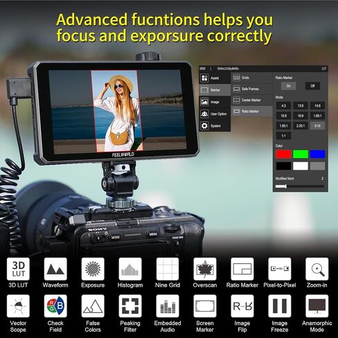 FEELWORLD 6" On Camera Field Monitor SC6, 1500Nits Touch Screen DSLR HDMI Video Monitor, 3G-SDI 4K 60Hz, 3D LUT Aluminum Shell Display for Directors, Photographers (Includes Battery, Sunshade, Case) in Kuwait