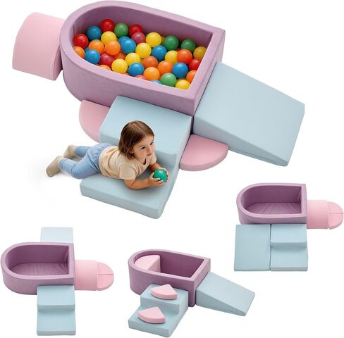 Korser Toddler Climbing Toys Indoor, Baby Climbing Blocks with Ball Pit for Toddlers 1-3, 6-Piece Foam Toddler Climbing Blocks Set，Climb & Crawl Activity Play Set, Birthday Gift (Balls not Included) in Kuwait