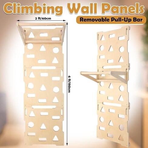 6 x 2 ft Climbing Wall Panels for Home Gym Wooden Indoor Climbing Wall Panels with Removable Pull-up Bar for Home Playground Playrooms Montessori Rooms Sensory Spaces in Kuwait