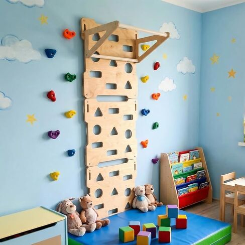 6 x 2 ft Climbing Wall Panels for Home Gym Wooden Indoor Climbing Wall Panels with Removable Pull-up Bar for Home Playground Playrooms Montessori Rooms Sensory Spaces in Kuwait