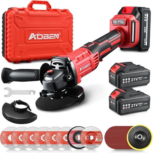 AOBEN Cordless Angle Grinder 4-1/2 inch, 21V Battery Grinder Kit, Power Electric Cut Off Tool, Brushless Motor, 2x4.0Ah Battery & Charger, for Metal Cutting, Grinding, Polishing in Kuwait