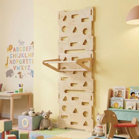 6 x 2 ft Climbing Wall Panels for Home Gym Wooden Indoor Climbing Wall Panels with Removable Pull-up Bar for Home Playground Playrooms Montessori Rooms Sensory Spaces in Kuwait