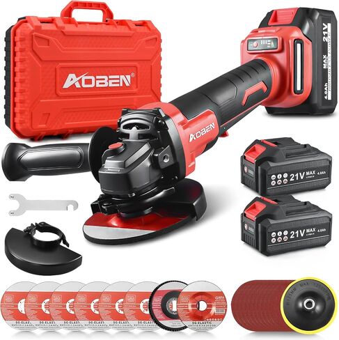 AOBEN Cordless Angle Grinder 4-1/2 inch, 21V Battery Grinder Kit, Power Electric Cut Off Tool, Brushless Motor, 2x4.0Ah Battery & Charger, for Metal Cutting, Grinding, Polishing in Kuwait