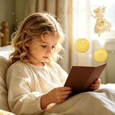 Tooth Fairy Gifts for Boys & Girls, Tooth Fairy Coins Keepsake Kit, Letter from Tooth Fairy, Golden Tokens with Tooth Pouch (1PC) in Kuwait