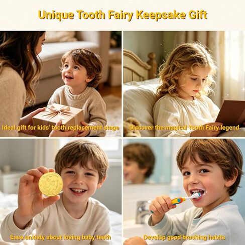 Tooth Fairy Gifts for Boys & Girls, Tooth Fairy Coins Keepsake Kit, Letter from Tooth Fairy, Golden Tokens with Tooth Pouch (1PC) in Kuwait