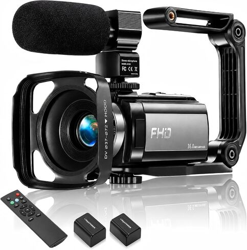 Video Camera Camcorder Full HD 1080P 36MP 16x Zoom for YouTube | Vlog camera with 270° rotatable screen, stereo microphone, dual battery included. in Kuwait