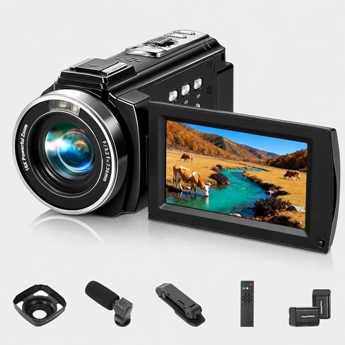 Video Camera Camcorder Full HD 1080P 36MP 16x Zoom for YouTube | Vlog camera with 270° rotatable screen, stereo microphone, dual battery included. in Kuwait