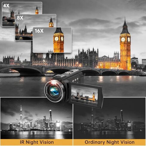 Video Camera Camcorder Full HD 1080P 36MP 16x Zoom for YouTube | Vlog camera with 270° rotatable screen, stereo microphone, dual battery included. in Kuwait