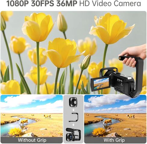 Video Camera Camcorder Full HD 1080P 36MP 16x Zoom for YouTube | Vlog camera with 270° rotatable screen, stereo microphone, dual battery included. in Kuwait