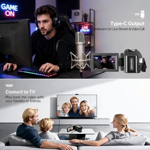 Video Camera Camcorder Full HD 1080P 36MP 16x Zoom for YouTube | Vlog camera with 270° rotatable screen, stereo microphone, dual battery included. in Kuwait