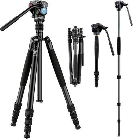 SIRUI Travel Carbon Fiber Tripod with KV-5 Fluid Head, 360° Pan & -80° to 90° Tilt, Lightweight 1.33kg, Max 61", 2s Quick Release Leg, Rev Column, 5kg Payload – Outdoor Travel Video in Kuwait