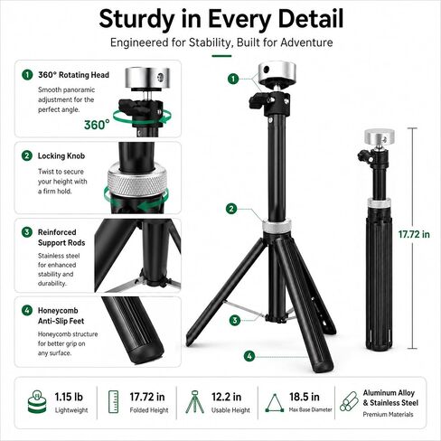 Starlink Mini Tripod Stand with 360° Rotating Head, Quick Deploy Portable Internet Setup for RV Camping, Overlanding & Remote Work, Aircraft-Grade Aluminum Travel Mount with Carry Case in Kuwait