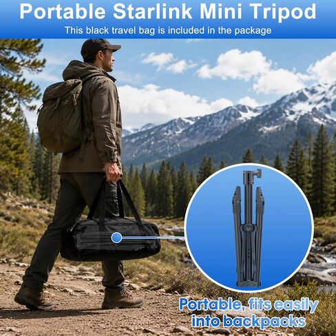 Starlink Mini Tripod, Adjustable Starlink Mini Stand with Adapter | 180° Tilt & Height Starlink Tripod, Windproof & Portable Starlink Stand with Ground Nail for Outdoor Travel Hiking in Kuwait