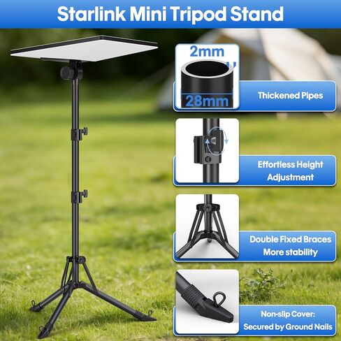 Starlink Mini Tripod, Adjustable Starlink Mini Stand with Adapter | 180° Tilt & Height Starlink Tripod, Windproof & Portable Starlink Stand with Ground Nail for Outdoor Travel Hiking in Kuwait