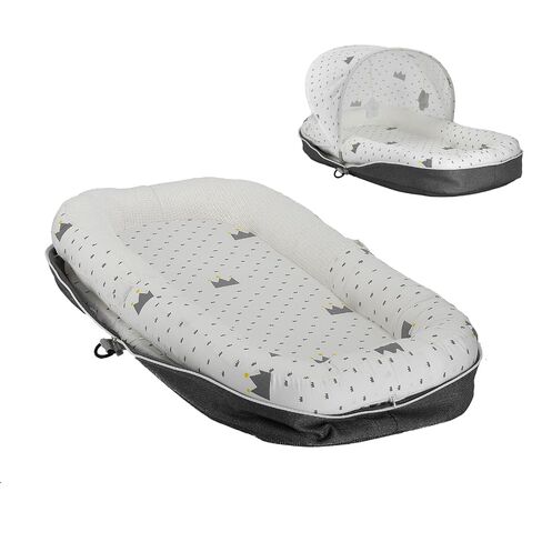 Baby Lounger with Canopy Portable & Foldable 0-12Months-Grey Crown | Breathable Cotton Material,Portable Infant Lounger,Baby Play Mat,Supervised Use,Baby Essentials Gifts for Home and Travel in Kuwait