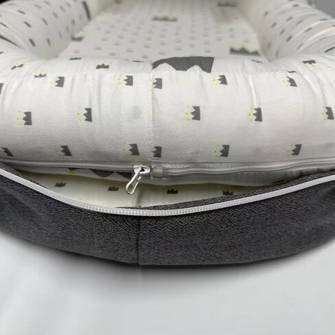 Baby Lounger with Canopy Portable & Foldable 0-12Months-Grey Crown | Breathable Cotton Material,Portable Infant Lounger,Baby Play Mat,Supervised Use,Baby Essentials Gifts for Home and Travel in Kuwait