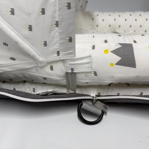 Baby Lounger with Canopy Portable & Foldable 0-12Months-Grey Crown | Breathable Cotton Material,Portable Infant Lounger,Baby Play Mat,Supervised Use,Baby Essentials Gifts for Home and Travel in Kuwait