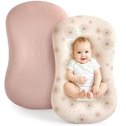 Termichy Baby Lounger Cover Muslin: Skin-Friendly Slipcover for Snuggle Me Lounger - Removable & Machine Washable for Daily Use - Snug Fit & Zipper-Free Baby Lounger Cover for Newborn Girls in Kuwait