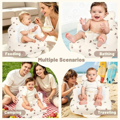 Inflatable Baby Seat for Babies 3-36 Months, Blow Up Baby Floor Seat in Air Pump, Inflatable Sit Me Up Seat for Baby Girls & Boys, Bear in Kuwait