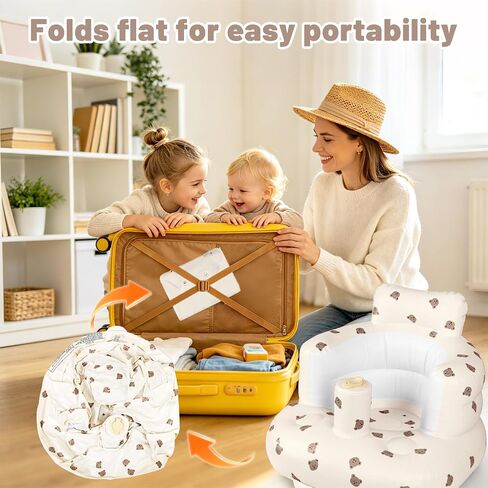 Inflatable Baby Seat for Babies 3-36 Months, Blow Up Baby Floor Seat in Air Pump, Inflatable Sit Me Up Seat for Baby Girls & Boys, Bear in Kuwait