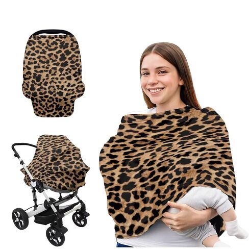 Black Baby Car Seat Cover Leopard Print Metplus Breathable Infant Carseat Cover Lightweight Baby Nursing Cover for Girls Boys Fit Spring Summer/Hot Days/Warm Weather in Kuwait