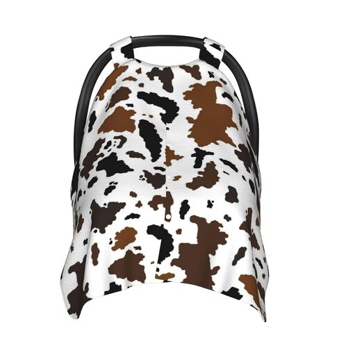 Cow Skin Baby Car Seat Canopy Cover Multi Use Nursing Cover for Newborn Car Seat Canopy Mom Nursing Breastfeeding Covers Newborn Shower Gift | Privacy protection windproof secure coverage skin-friendly Brown Black Cow Skin in Kuwait
