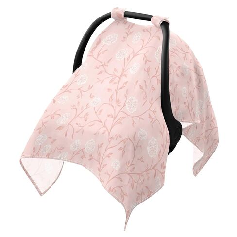 Purple Floral Bow Infant Car Seat Cover Baby Girls Stroller Carseat Covers Canopy Muslin Breathable Soft Lightweight Sun Shade Universal Fit in Kuwait