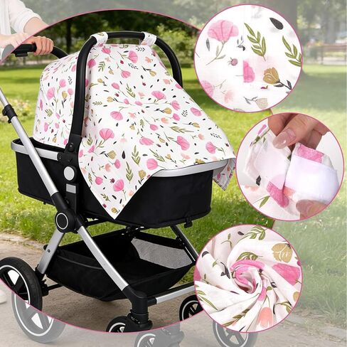 Infant Car Seat Cover for Baby, Cotton Carseat Canopy Universal Carseat Covers Baby Boy Girl Soft Breathable Stroller Sun Shade for Summer Winter Babies Shower Gift in Kuwait