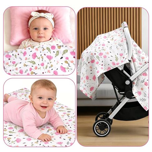 Infant Car Seat Cover for Baby, Cotton Carseat Canopy Universal Carseat Covers Baby Boy Girl Soft Breathable Stroller Sun Shade for Summer Winter Babies Shower Gift in Kuwait