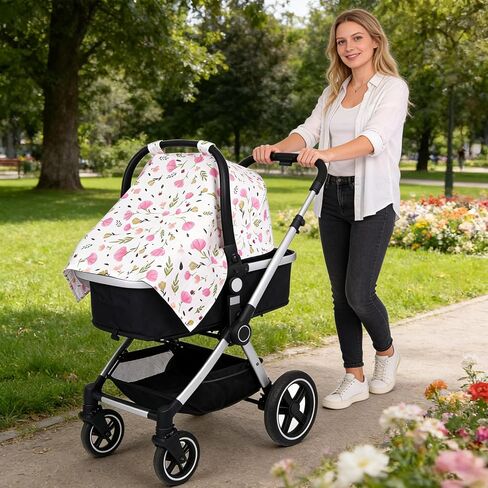 Infant Car Seat Cover for Baby, Cotton Carseat Canopy Universal Carseat Covers Baby Boy Girl Soft Breathable Stroller Sun Shade for Summer Winter Babies Shower Gift in Kuwait