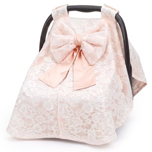 Chumia Baby Car Seat Canopy Cover Car Seat Cover for Girls Boys with Bow Stroller and Cart Covers Carseat Nursing Covers for Infant Newborn Gift, Pink in Kuwait
